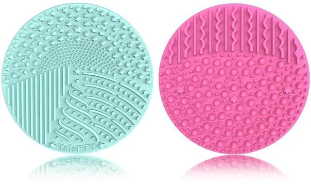Main image of 2 Pieces Silicone Makeup Brush Cleaner, YalsFTY Cosmetic Brush Scrubber Mat Pad Cleaning Tool, Dual-Sided Functionality to Accommodate All types of Brushes, Powder Puffs and Sponges (Green & Pink)