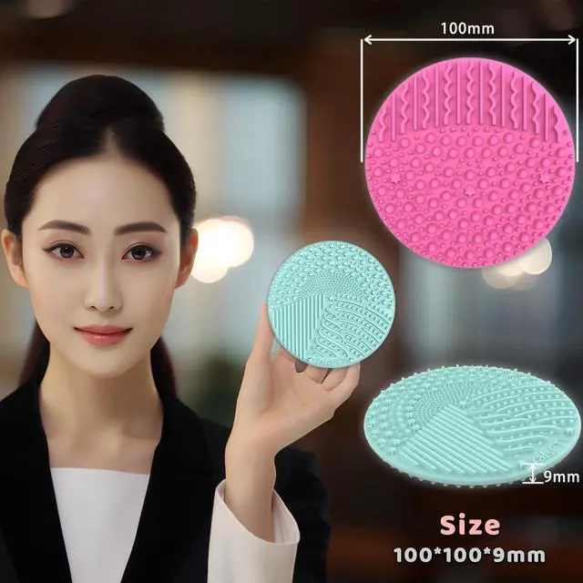 Alt view image 2 of 7 - 2 Pieces Silicone Makeup Brush Cleaner, YalsFTY Cosmetic Brush Scrubber Mat Pad Cleaning Tool, Dual-Sided Functionality to Accommodate All types of Brushes, Powder Puffs and Sponges (Green & Pink)