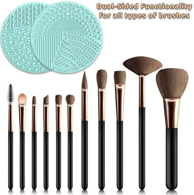 Alt view image 4 of 7 - 2 Pieces Silicone Makeup Brush Cleaner, YalsFTY Cosmetic Brush Scrubber Mat Pad Cleaning Tool, Dual-Sided Functionality to Accommodate All types of Brushes, Powder Puffs and Sponges (Green & Pink)