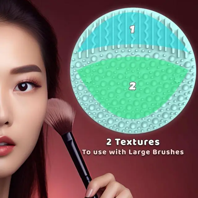 Alt view image 6 of 7 - 2 Pieces Silicone Makeup Brush Cleaner, YalsFTY Cosmetic Brush Scrubber Mat Pad Cleaning Tool, Dual-Sided Functionality to Accommodate All types of Brushes, Powder Puffs and Sponges (Green & Pink)