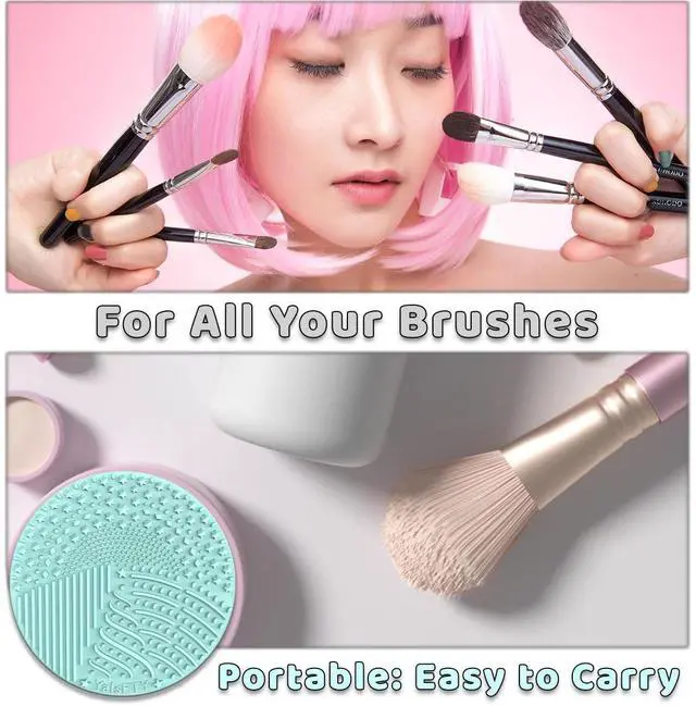 Alt view image 7 of 7 - 2 Pieces Silicone Makeup Brush Cleaner, YalsFTY Cosmetic Brush Scrubber Mat Pad Cleaning Tool, Dual-Sided Functionality to Accommodate All types of Brushes, Powder Puffs and Sponges (Green & Pink)