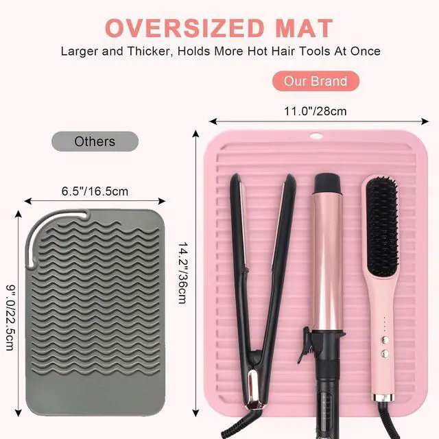 Alt view image 3 of 7 - Silicone Heat Resistant Mat for Hair Tools, Oversize, Pink | Professional Hair Tools Holder Mat for Curling Irons, Flat Irons and Hair Straighteners, Portable Travel Hot Tool Pad Cover