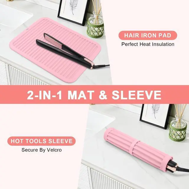 Alt view image 5 of 7 - Silicone Heat Resistant Mat for Hair Tools, Oversize, Pink | Professional Hair Tools Holder Mat for Curling Irons, Flat Irons and Hair Straighteners, Portable Travel Hot Tool Pad Cover