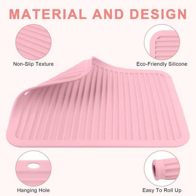 Alt view image 4 of 7 - Silicone Heat Resistant Mat for Hair Tools, Oversize, Pink | Professional Hair Tools Holder Mat for Curling Irons, Flat Irons and Hair Straighteners, Portable Travel Hot Tool Pad Cover