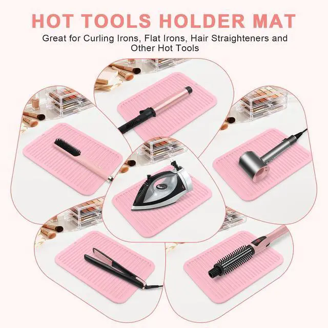 Alt view image 6 of 7 - Silicone Heat Resistant Mat for Hair Tools, Oversize, Pink | Professional Hair Tools Holder Mat for Curling Irons, Flat Irons and Hair Straighteners, Portable Travel Hot Tool Pad Cover