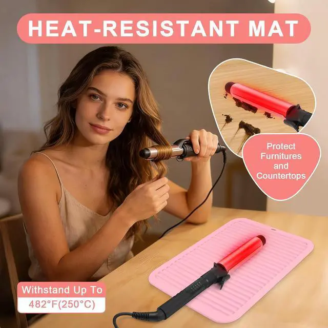 Alt view image 2 of 7 - Silicone Heat Resistant Mat for Hair Tools, Oversize, Pink | Professional Hair Tools Holder Mat for Curling Irons, Flat Irons and Hair Straighteners, Portable Travel Hot Tool Pad Cover