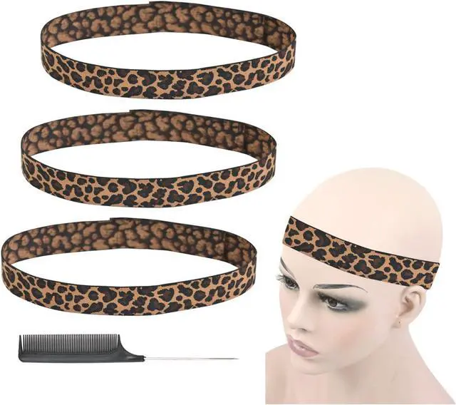 Main image of 3 Pcs Elastic Bands for Wigs Lace Melting Bands Adjustable Leopard Print Wig Headbands for Lace Front Edges Laying (Width 1.2 Inch/3.0cm)