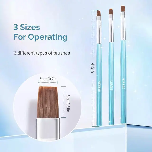 Alt view image 7 of 7 - AIRSEE Nail Art Clean Up Brushes for Nail, 3 PCS Flat/Oval/Fine Angled,Blue | Gel Nail Brush for Cleaning Polish Mistake on the Cuticles, Painting Brushes & Art Design DIY Tools