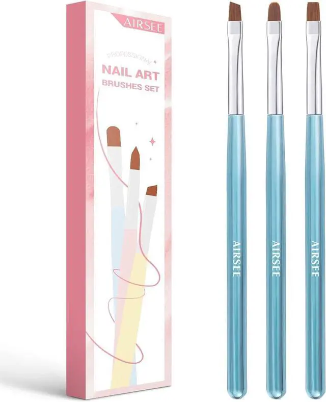 Main image of AIRSEE Nail Art Clean Up Brushes for Nail, 3 PCS Flat/Oval/Fine Angled,Blue | Gel Nail Brush for Cleaning Polish Mistake on the Cuticles, Painting Brushes & Art Design DIY Tools