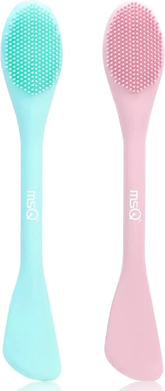 Main image of MSQ Silicone Face Mask Brush, Soft Facial Cleansing Scrubber, 2 Pack Double-End Facial Mask Brush for Mud, Clay, Charcoal Mixed Mask, DIY, Skincare Applicator Tools (Pink)