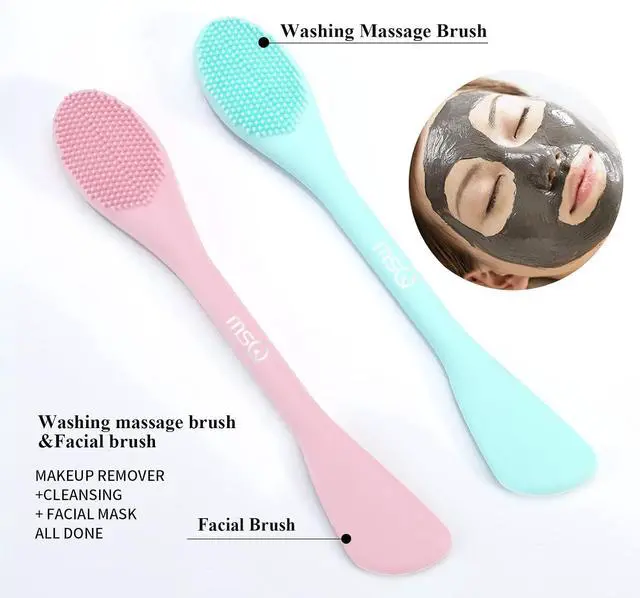 Alt view image 2 of 7 - MSQ Silicone Face Mask Brush, Soft Facial Cleansing Scrubber, 2 Pack Double-End Facial Mask Brush for Mud, Clay, Charcoal Mixed Mask, DIY, Skincare Applicator Tools (Pink)