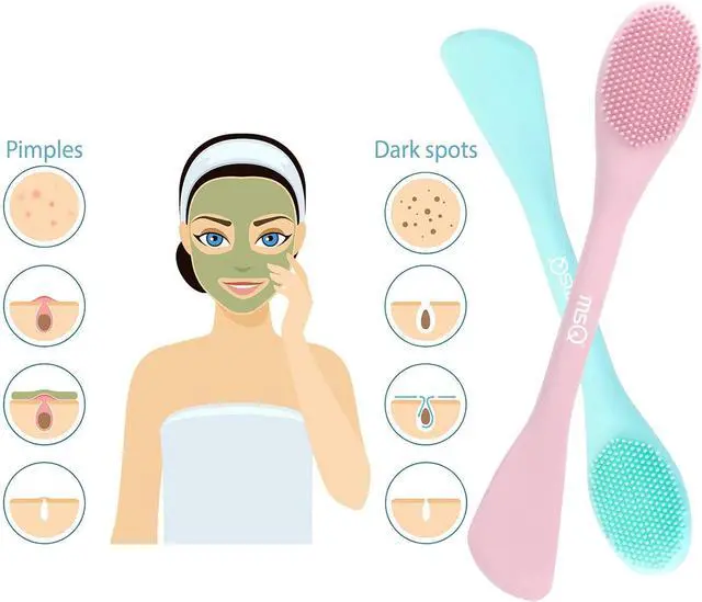 Alt view image 4 of 7 - MSQ Silicone Face Mask Brush, Soft Facial Cleansing Scrubber, 2 Pack Double-End Facial Mask Brush for Mud, Clay, Charcoal Mixed Mask, DIY, Skincare Applicator Tools (Pink)