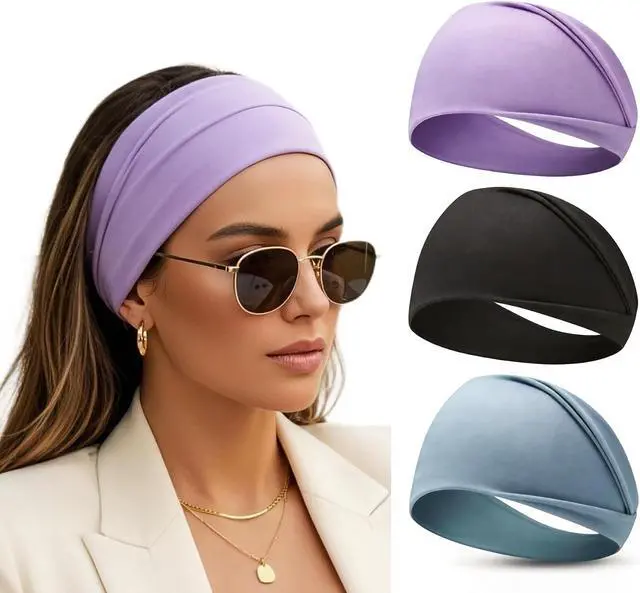 Main image of Headbands for Women 3PCS Soft Elastic Non Slip Wide Hair Bands, Breathable Sweat-Wicking, Stylish for Workout, Makeup, Yoga, Running & Daily Wear (Colorful Three-Pack)