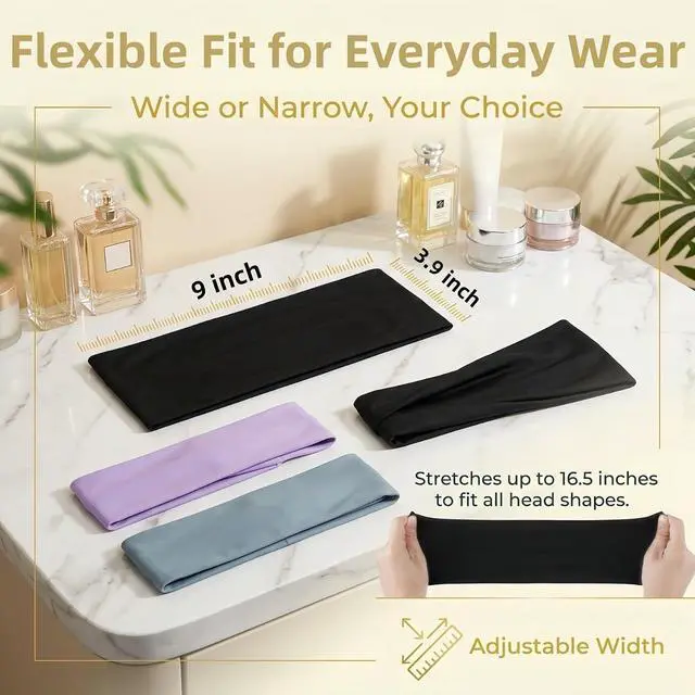 Alt view image 2 of 7 - Headbands for Women 3PCS Soft Elastic Non Slip Wide Hair Bands, Breathable Sweat-Wicking, Stylish for Workout, Makeup, Yoga, Running & Daily Wear (Colorful Three-Pack)