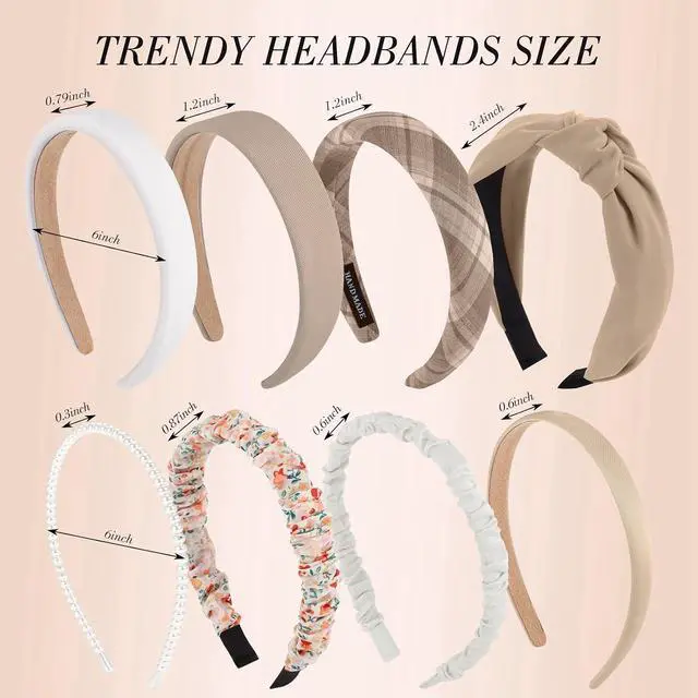 Alt view image 2 of 7 - obeoby 8 Pack Trendy Headband for Women, Non Slip Neutral Hair Accessories | Pearl headband, Makeup Headbands, Girls Hairbands, 8 Mixed Styles, for Daily Wear, Makeup, Work, Parties, Gift Box Included
