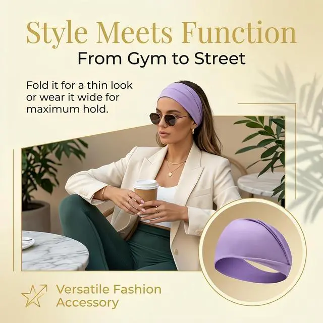 Alt view image 6 of 7 - Headbands for Women 3PCS Soft Elastic Non Slip Wide Hair Bands, Breathable Sweat-Wicking, Stylish for Workout, Makeup, Yoga, Running & Daily Wear (Colorful Three-Pack)