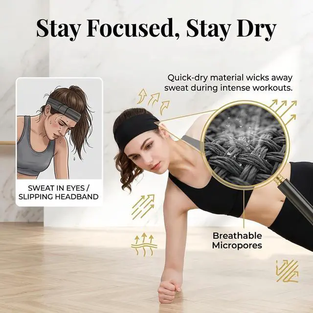 Alt view image 4 of 7 - Headbands for Women 3PCS Soft Elastic Non Slip Wide Hair Bands, Breathable Sweat-Wicking, Stylish for Workout, Makeup, Yoga, Running & Daily Wear (Colorful Three-Pack)