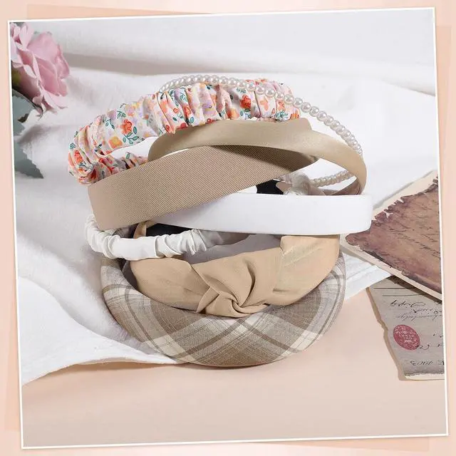 Alt view image 4 of 7 - obeoby 8 Pack Trendy Headband for Women, Non Slip Neutral Hair Accessories | Pearl headband, Makeup Headbands, Girls Hairbands, 8 Mixed Styles, for Daily Wear, Makeup, Work, Parties, Gift Box Included