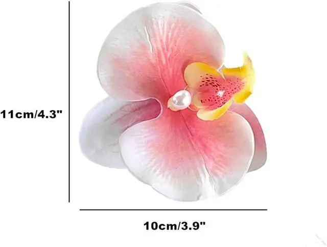Alt view image 2 of 7 - Hawaiian Flower Hair Clip Fabric Artificial Flower Alligator Hair Clip Hairpin Barrette Headdress Bobby Pins Headwear Hair Accessories for Beach Holiday Party (Butterfly orchid)
