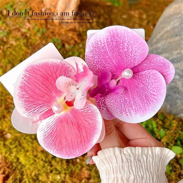 Alt view image 4 of 7 - Hawaiian Flower Hair Clip Fabric Artificial Flower Alligator Hair Clip Hairpin Barrette Headdress Bobby Pins Headwear Hair Accessories for Beach Holiday Party (Butterfly orchid)