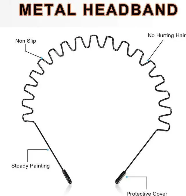 Alt view image 2 of 7 - WantGor Metal Headbands for Women Men, 2 Pack Fashion Unisex Black Hairband | Sports Headwear Hair Hoop Hair Accessories for Home, Outdoor (2 Pack)