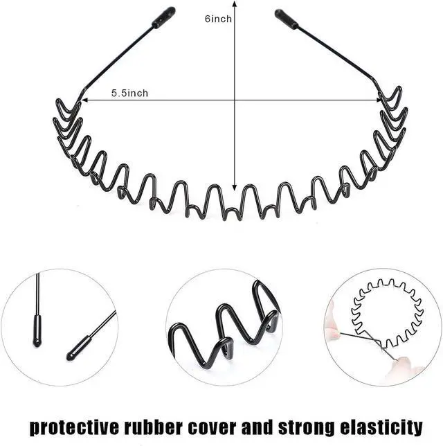 Alt view image 3 of 7 - WantGor Metal Headbands for Women Men, 2 Pack Fashion Unisex Black Hairband | Sports Headwear Hair Hoop Hair Accessories for Home, Outdoor (2 Pack)