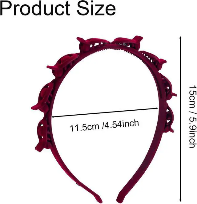 Alt view image 2 of 5 - 2 Pack Clip Headband Hairclip Headband Bangs Hairpin Braided Toothed Hairband 90s Curly Hair Accessories for Women Girls Black and Wine Red