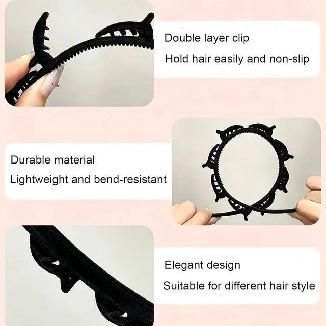 Alt view image 3 of 5 - 2 Pack Clip Headband Hairclip Headband Bangs Hairpin Braided Toothed Hairband 90s Curly Hair Accessories for Women Girls Black and Wine Red