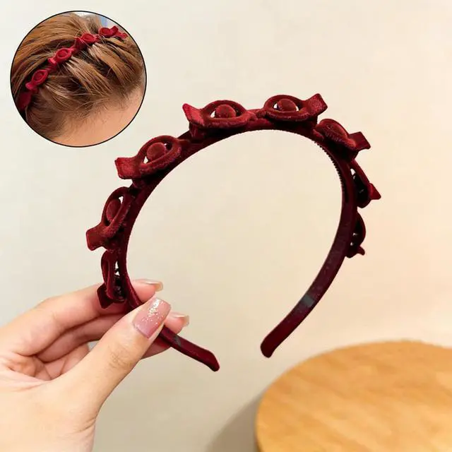 Alt view image 4 of 5 - 2 Pack Clip Headband Hairclip Headband Bangs Hairpin Braided Toothed Hairband 90s Curly Hair Accessories for Women Girls Black and Wine Red