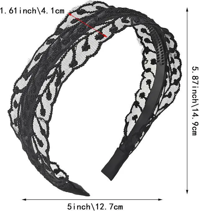 Alt view image 2 of 7 - 2 Pack Vintage Lace Headbands for Women | Floral embroidered boho hairbands & hairhoops. Fashion lace head wrap for women, girls. For daily wear, parties, wedding.