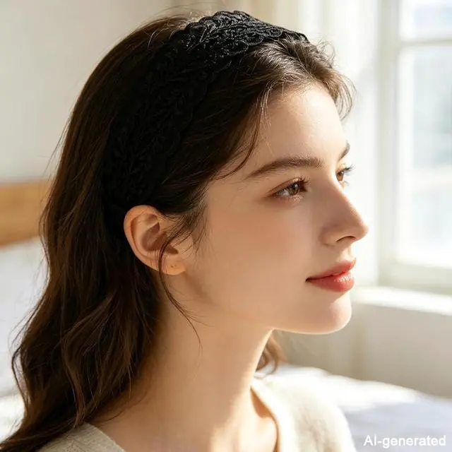 Alt view image 5 of 7 - 2 Pack Vintage Lace Headbands for Women | Floral embroidered boho hairbands & hairhoops. Fashion lace head wrap for women, girls. For daily wear, parties, wedding.