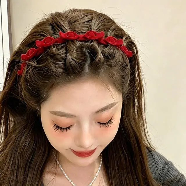Alt view image 5 of 5 - 2 Pack Clip Headband Hairclip Headband Bangs Hairpin Braided Toothed Hairband 90s Curly Hair Accessories for Women Girls Black and Wine Red