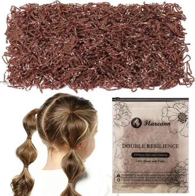 Main image of 2000pcs Brown Hair Elastics, Hair Ties for Women & Girls | Soft brown rubber bands for hair. Stretchable, durable and secure for braids, ponytails, hairstyles and daily styling