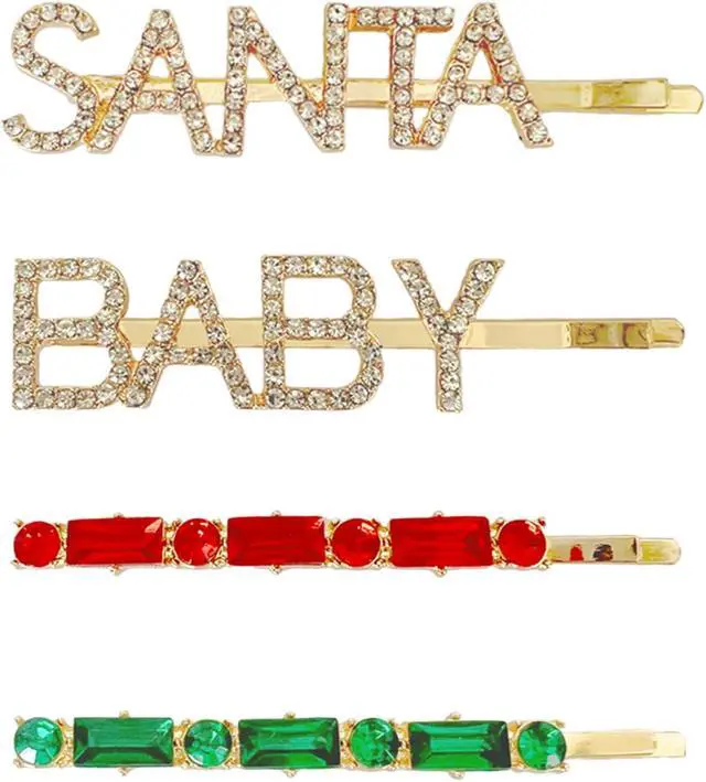 Alt view image 6 of 6 - 4 Pcs Rhinestone Hair Clips Christmas Letter Baby Santa Hair Pins Crystal Bobby Pins Gold Hairpin Barrette for Christmas Festive Gift