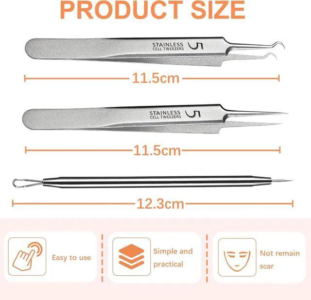 Alt view image 2 of 7 - Blackhead Tweezers, Milia Remover,Ingrown Hair Tweezers | Pimple Popper Tool,Blackhead Extractor