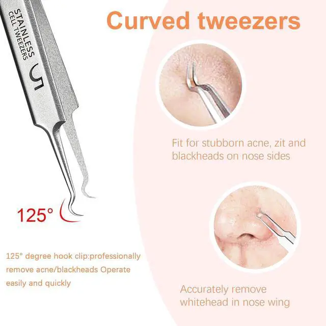 Alt view image 4 of 7 - Blackhead Tweezers, Milia Remover,Ingrown Hair Tweezers | Pimple Popper Tool,Blackhead Extractor