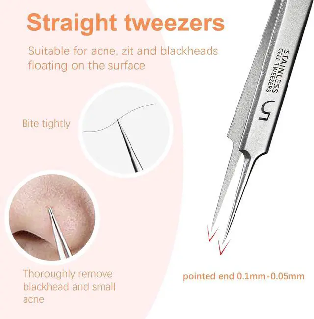 Alt view image 5 of 7 - Blackhead Tweezers, Milia Remover,Ingrown Hair Tweezers | Pimple Popper Tool,Blackhead Extractor