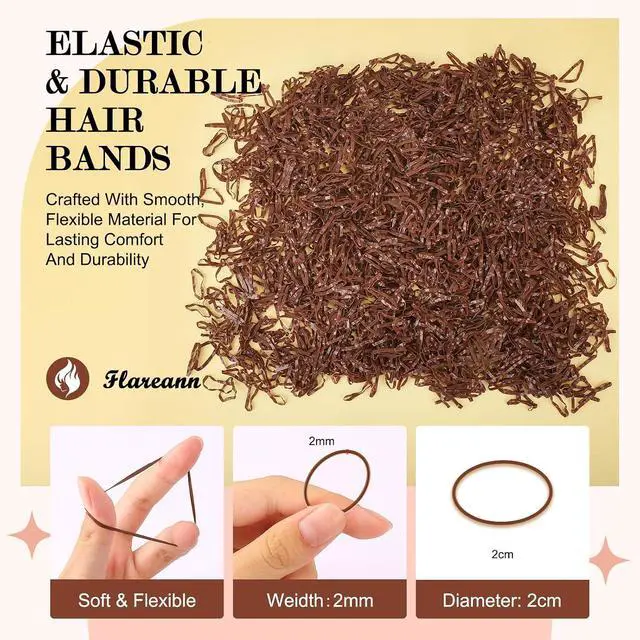 Alt view image 5 of 7 - 2000pcs Brown Hair Elastics, Hair Ties for Women & Girls | Soft brown rubber bands for hair. Stretchable, durable and secure for braids, ponytails, hairstyles and daily styling