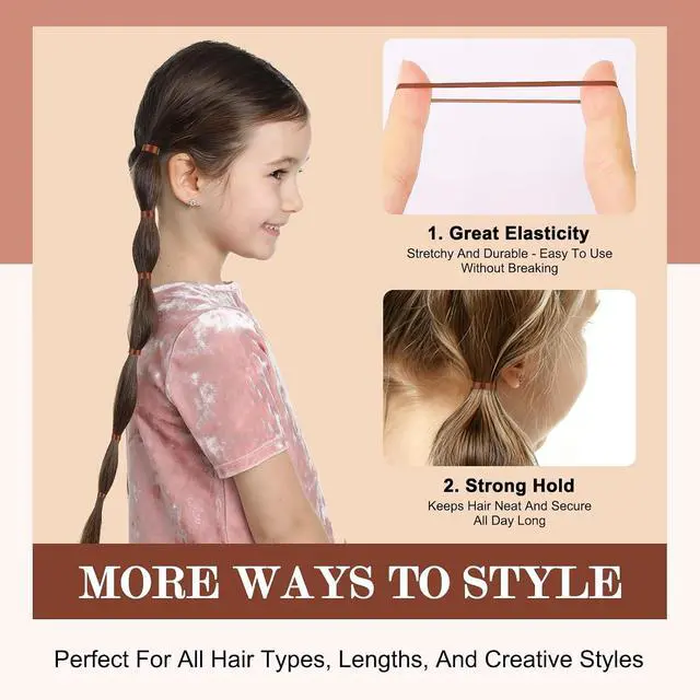 Alt view image 4 of 7 - 2000pcs Brown Hair Elastics, Hair Ties for Women & Girls | Soft brown rubber bands for hair. Stretchable, durable and secure for braids, ponytails, hairstyles and daily styling