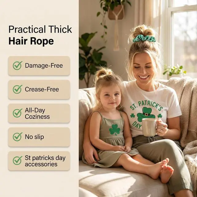 Alt view image 6 of 7 - St.Patrick's Day Scrunchies for Women & Girls, 6-pack Green Elastic Fabric Hair Ties No Damage No Crease, Lucky Clover Irish ponytail holders for Curly Thick Thin Hair (dark green)