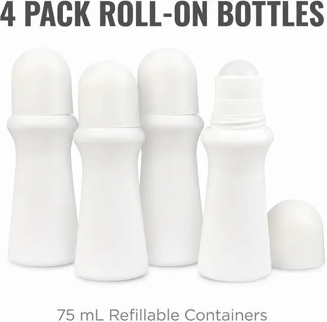 Alt view image 2 of 7 - 4 Pcs White 75ml Empty Refillable Plastic Roller Bottle Roll On Bottles Rollerball Bottles Containers for Essential Oil DIY Deodorant Roller Bottle Refillable Containers