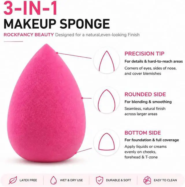 Alt view image 3 of 7 - Makeup Sponge Latex-Free Wet & Dry Dual-Use Soft Beauty Sponge for Liquid Cream Powder Foundation, Precise Tip for Full Face Sensitive Skin Makeup Application