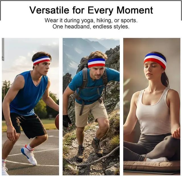 Alt view image 5 of 5 - Threetols National Flag Non-slip Fabric Sweatband Bandana Tie Headband for Men Women