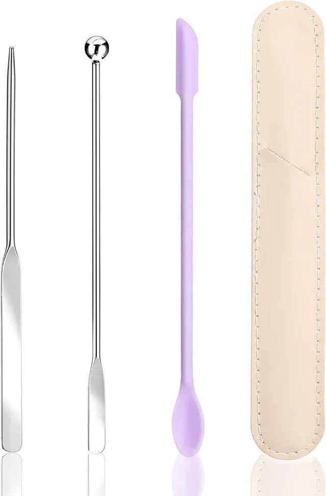Main image of Makeup Spatula, Stainless Steel Depotting Spatula with Silicone Cosmetic Tools Make Up Accessories for Cosmetics Mixing Blending Foundation Small Area of Face