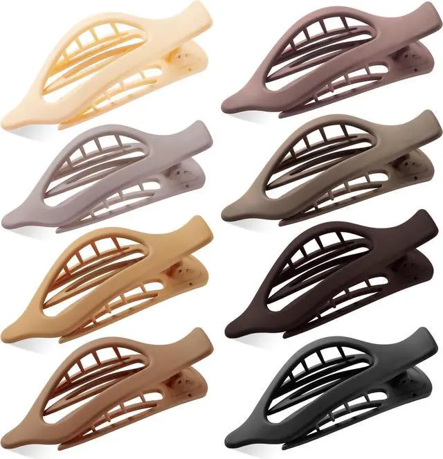 Main image of Flat Hair Clips for Women, 8 Pack French Concord Claw Clips | Flat Claw Clips for Thick Thin Curly Hair, Strong Hold No Slip Grip Hair Claw Clips