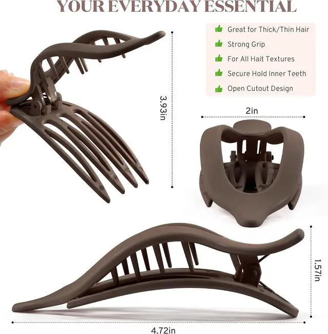 Alt view image 4 of 7 - Flat Hair Clips for Women, 8 Pack French Concord Claw Clips | Flat Claw Clips for Thick Thin Curly Hair, Strong Hold No Slip Grip Hair Claw Clips