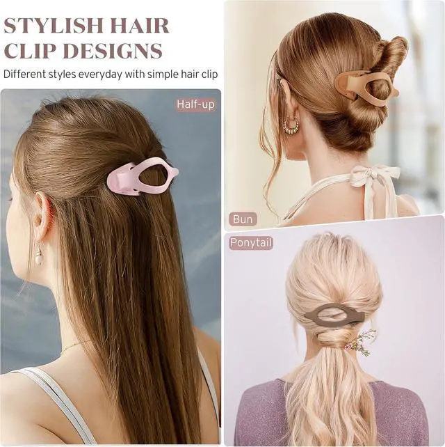 Alt view image 3 of 7 - Flat Hair Clips for Women, 8 Pack French Concord Claw Clips | Flat Claw Clips for Thick Thin Curly Hair, Strong Hold No Slip Grip Hair Claw Clips