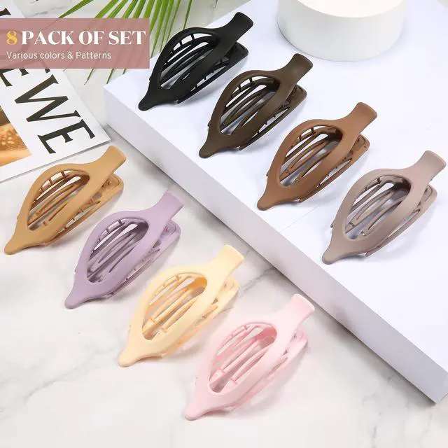 Alt view image 7 of 7 - Flat Hair Clips for Women, 8 Pack French Concord Claw Clips | Flat Claw Clips for Thick Thin Curly Hair, Strong Hold No Slip Grip Hair Claw Clips