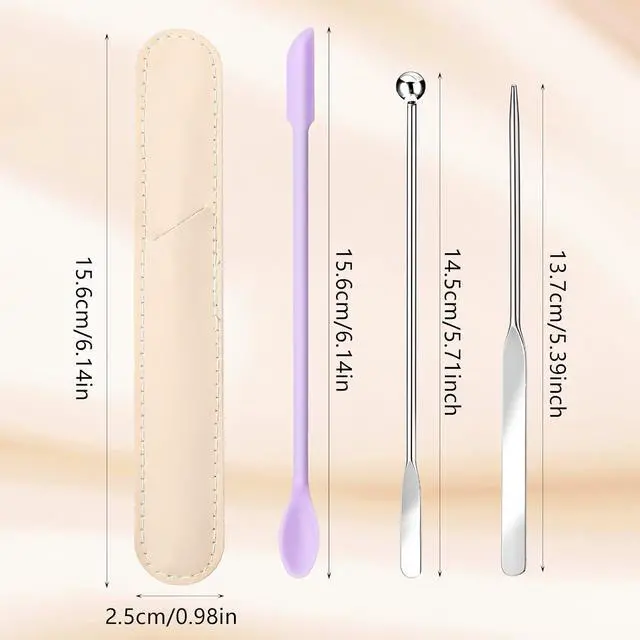 Alt view image 2 of 7 - Makeup Spatula, Stainless Steel Depotting Spatula with Silicone Cosmetic Tools Make Up Accessories for Cosmetics Mixing Blending Foundation Small Area of Face