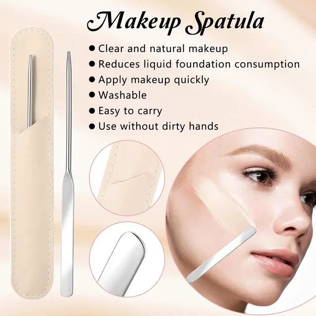 Alt view image 3 of 7 - Makeup Spatula, Stainless Steel Depotting Spatula with Silicone Cosmetic Tools Make Up Accessories for Cosmetics Mixing Blending Foundation Small Area of Face